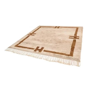 Moroccan Berber Shag Rug | Neutral Beige & Brown Geometric Frame – The Pylon