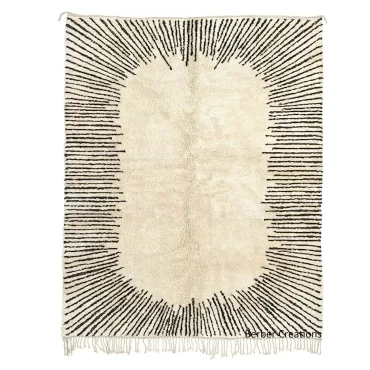 Handmade Beni Rug | Abstract Sunburst Black & White