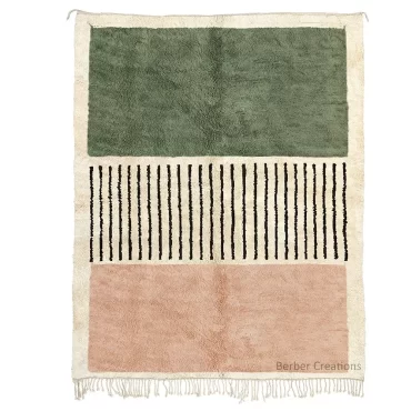 Handmade Beni Rug | Green Pink Stripe Design