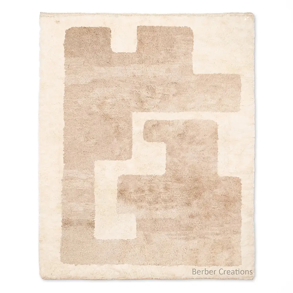 Handmade Beni Rug with abstract blocks of beige and cream neutral colors