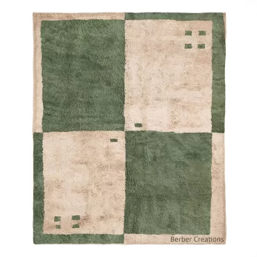 Moroccan Berber Checkerboard Rug | Green & Beige Geometric – Hand-Knotted