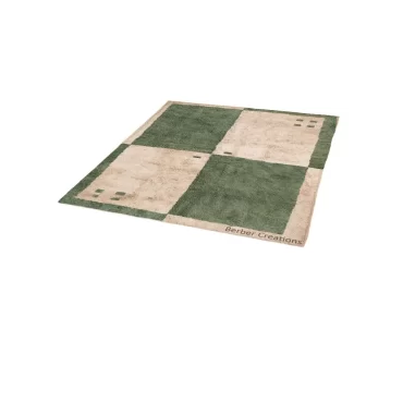 Moroccan Berber Checkerboard Rug | Green & Beige Geometric – Hand-Knotted