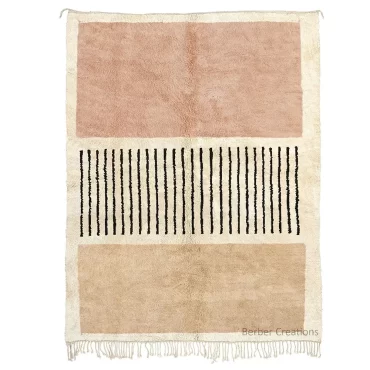 Abstract Color Block Moroccan Rug | Blush Pink & Black Stripe