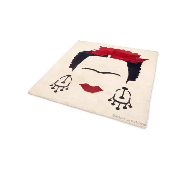 Moroccan Frida Kahlo Art Rug | Red & Black Icon Portrait – Hand-Knotted Wool