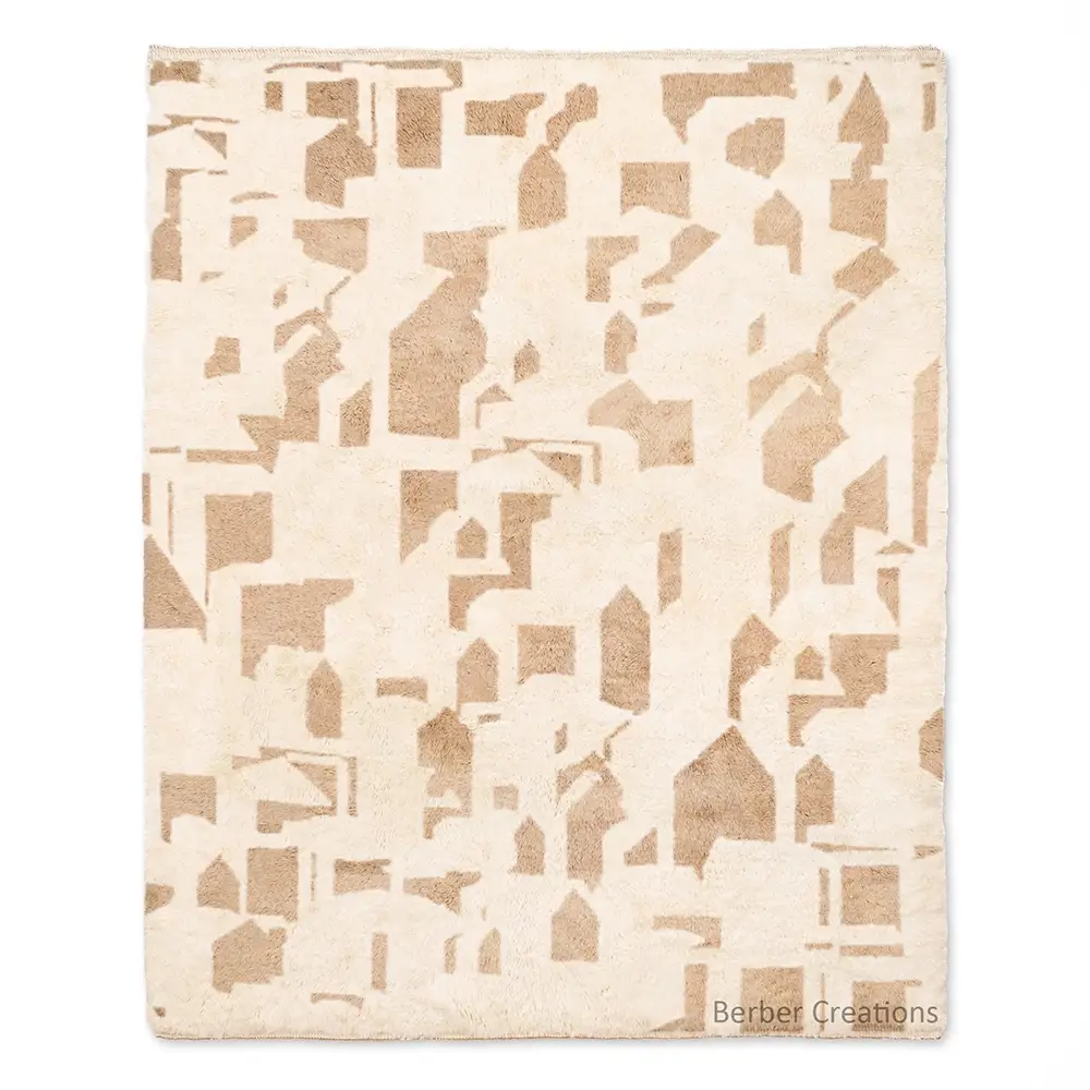 Neutral Geometric Moroccan Rug in soft cream and tan, geometric shapes