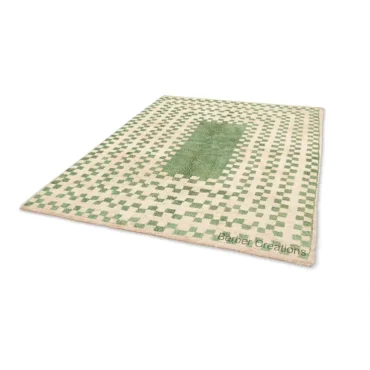 Authentic Hand-Knotted Moroccan Checkered Rug in Green Wool Atlas Jade