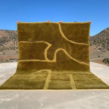 Beni Mrirt Rug: Achfoud Moss Green Carved Wool