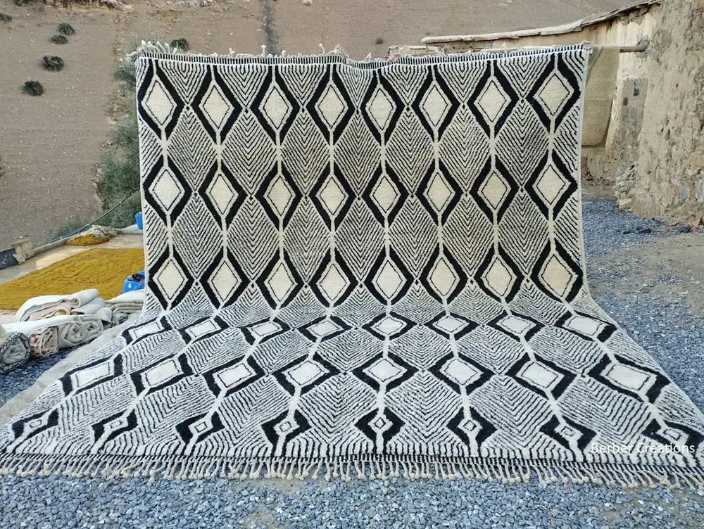 beni mrirt black white diamond shag rug atlas izem