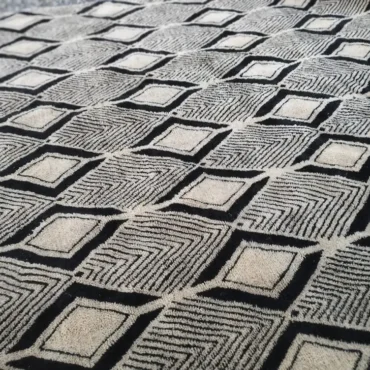 Beni Mrirt Rug – Atlas Izem Black and White Diamond Geometric Shag