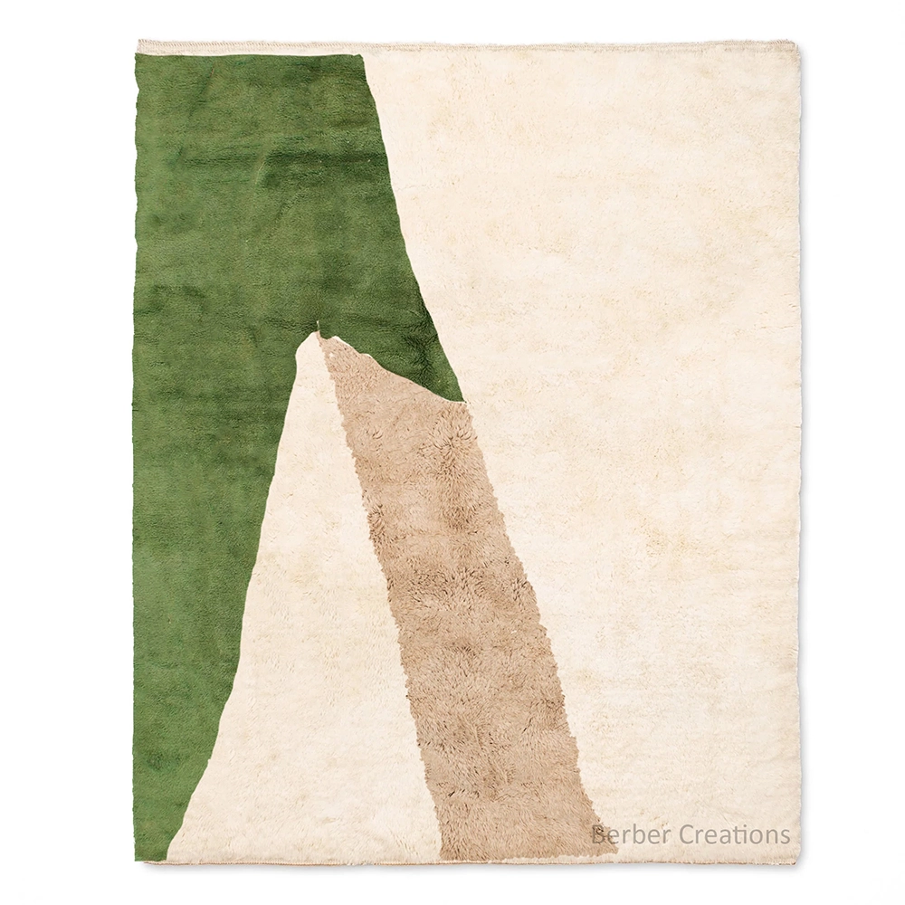Abstract moroccan berber rug green beige and cream LINDYA