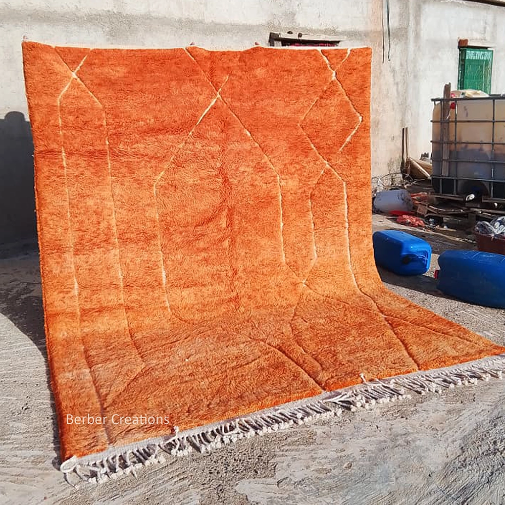 Authentic burnt orange Beni M’rirt Moroccan rug ivory geometric linework (1)