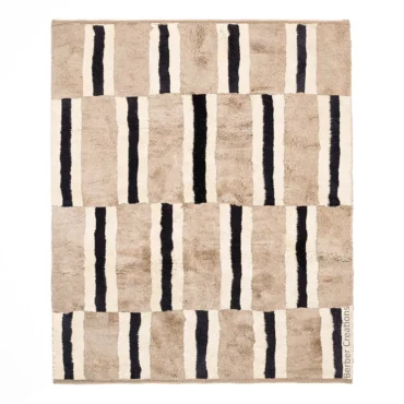 Beni Ourain Rug – Black & Beige Striped Wool Rug AZIZ