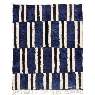 Beni Ourain Rug – Navy Blue Striped Wool Rug ILYAN