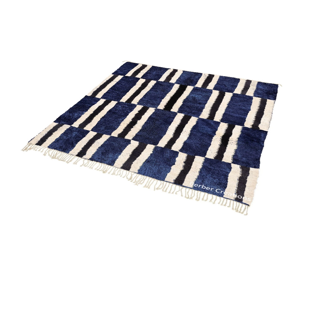 Beni Ourain Rug - Navy Blue Striped Wool Rug ILYAN - Image 2
