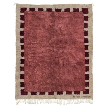 Authentic Beni Ourain Rug – Hand-Knotted Wool with Burgundy Geometric Pattern Ait Idriss