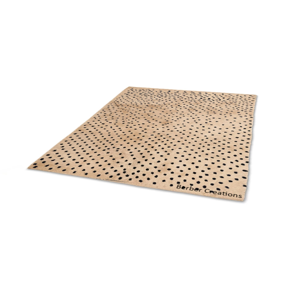Beni Ourain style rug, hand-knotted, natural beige with abstract spotted design SOULA flat lay