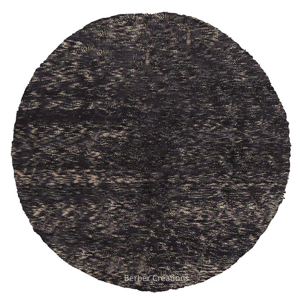 Charcoal and Taupe Round Moroccan Shag Rug
