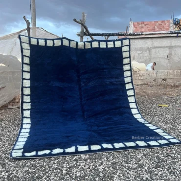 Checkerboard Border Deep Blue Beni M’rirt Rug – Hand-Knotted Luxury Moroccan Wool
