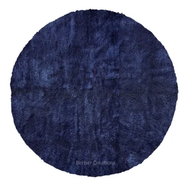 Hand-Knotted Moroccan Round Rug in Navy Blue The Deep Ocean