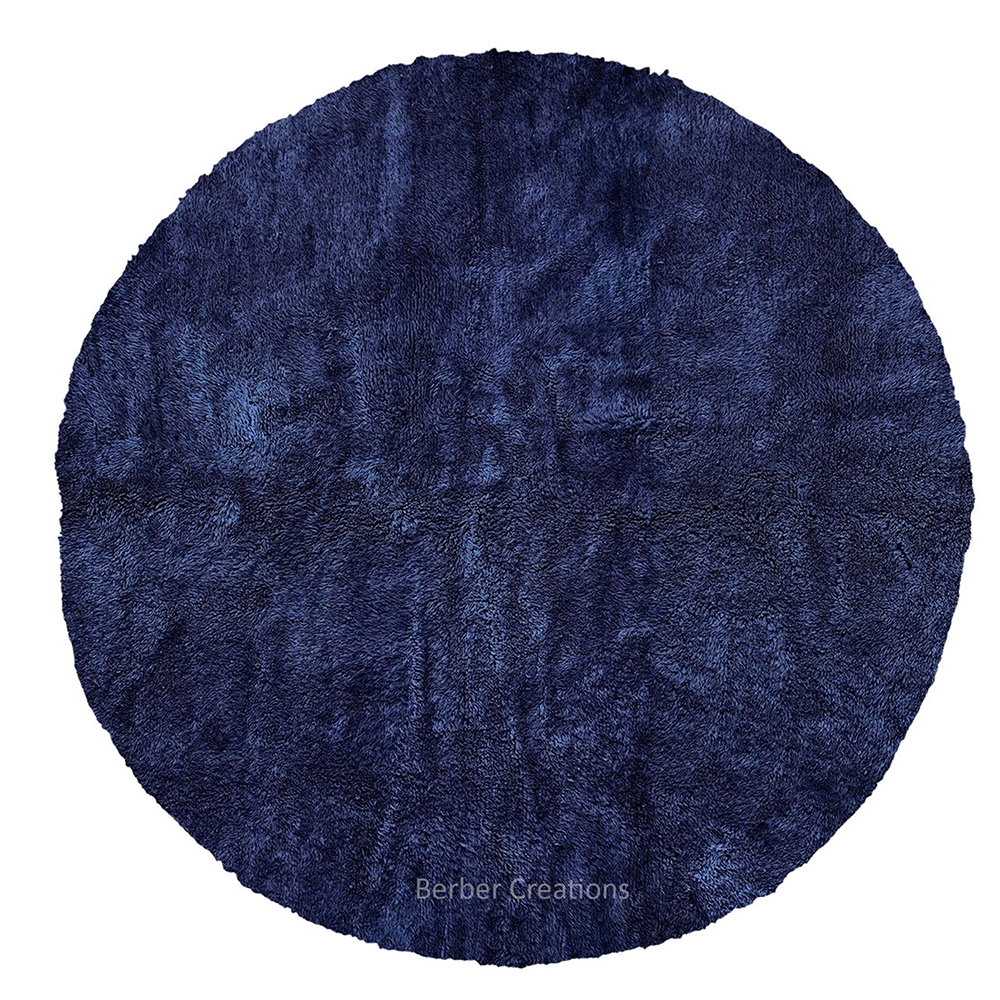 Hand-Knotted Moroccan Round Rug in Navy Blue The Deep Ocean