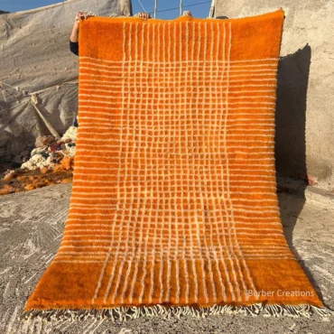 Modern Orange Moroccan Rug | Hand-Knotted Geometric Berber Wool Carpet IMOUZER