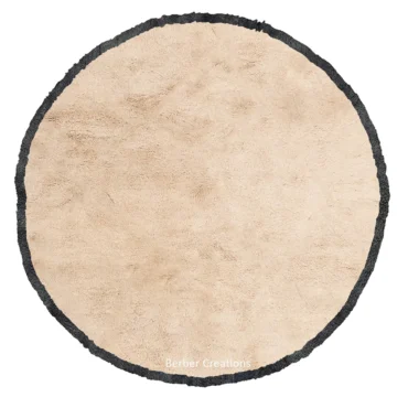 Round Moroccan Beni Ourain Rug – Natural Cream Wool with Charcoal Border