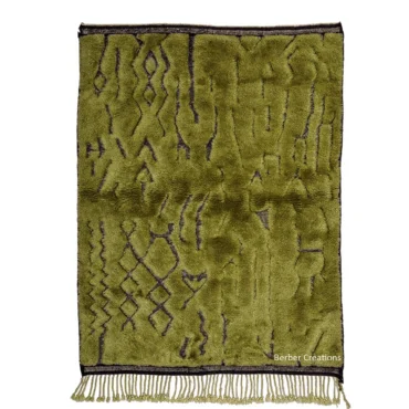 Hand-carved Beni Mrirt Wool Rug Green LILYANA