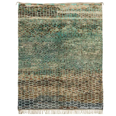 Hand-Knotted Moroccan Wool Rug with Ombre Aqua & Brown Honeycomb Design