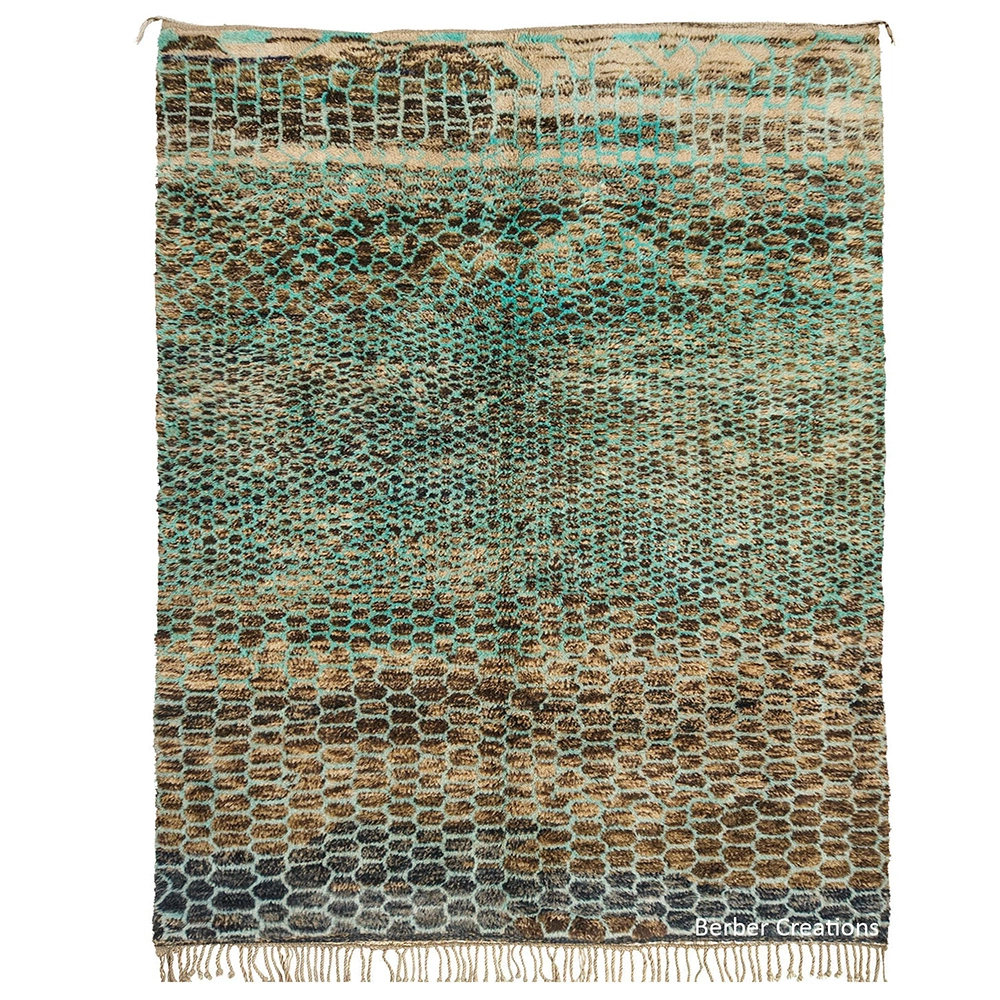 Honeycomb Texture Aqua & Brown Moroccan Rug