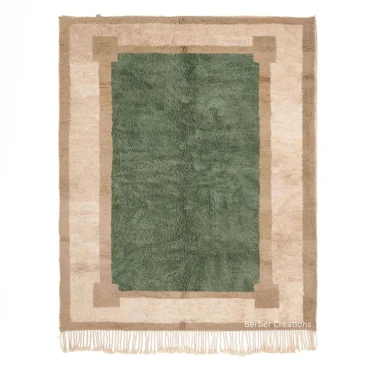 Authentic Beni Mrirt Moroccan Rug – Plush Wool Shag, Ivory & Sage Geometric LINAS