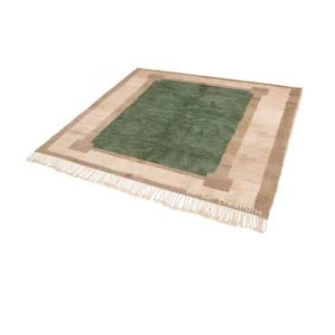 Authentic Beni Mrirt Moroccan Rug – Plush Wool Shag, Ivory & Sage Geometric LINAS