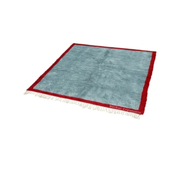 Hand-Knotted Moroccan Rug | Light Blue with Red Border | High Pile Wool