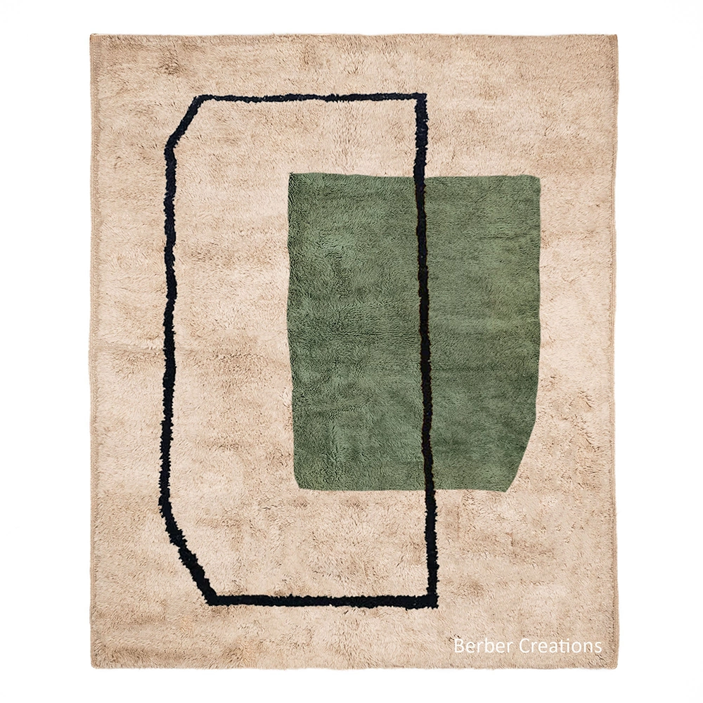 Moroccan abstract beni mrirt rug green and beige SANYA