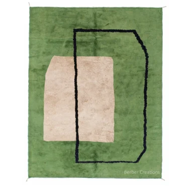 Modern Abstract Berber Rug | Green Beige Black Geometric Wool NOURIYA