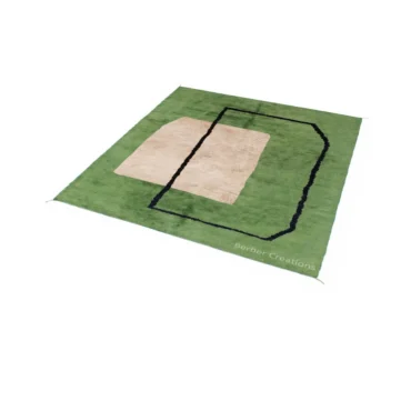 Modern Abstract Berber Rug | Green Beige Black Geometric Wool NOURIYA