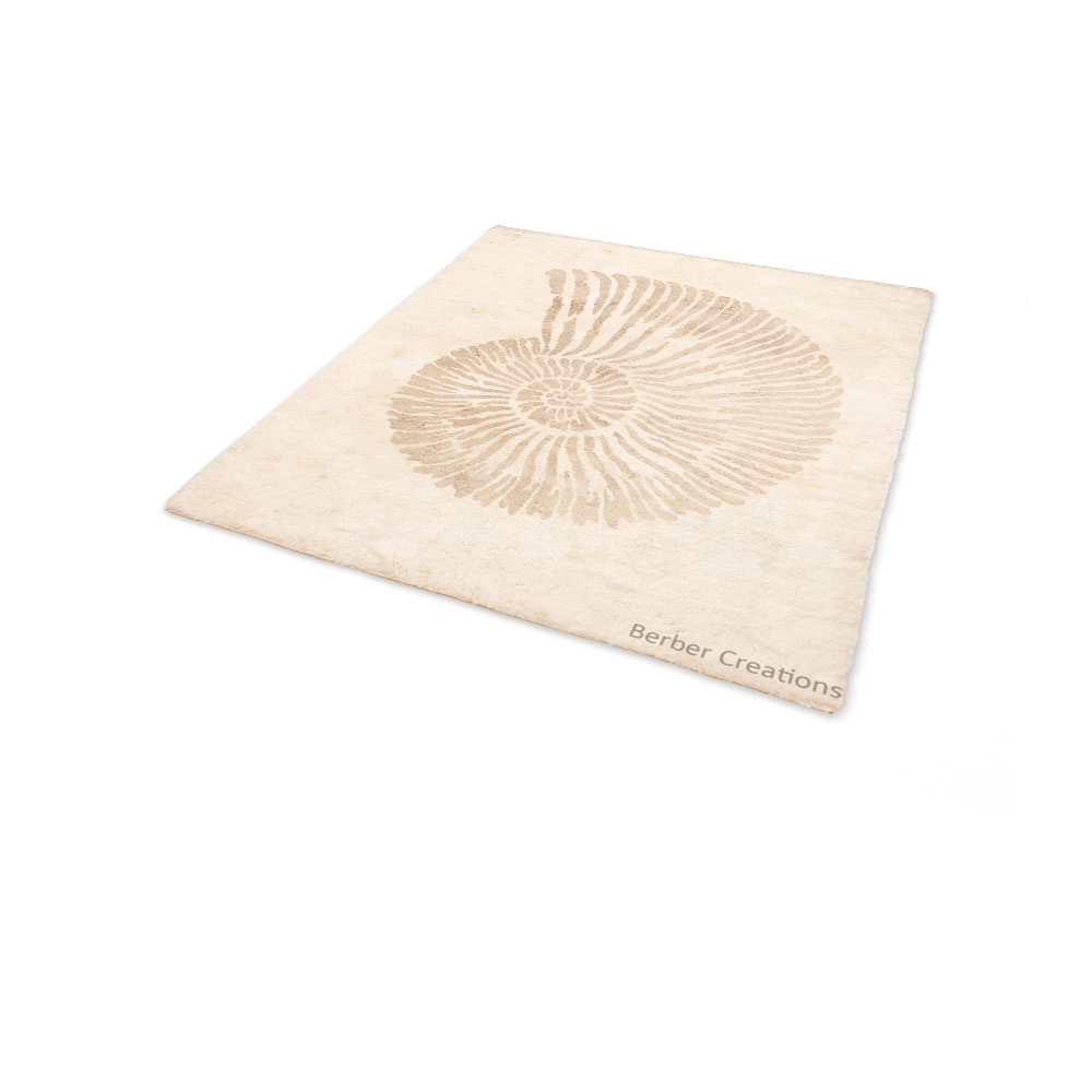 Moroccan beni ourain wool rug cream and beige spiral design
