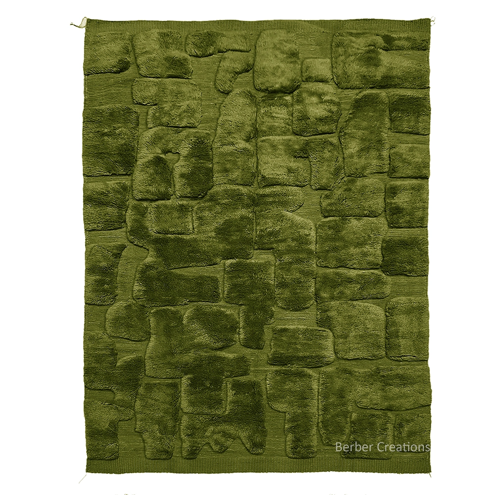 Moroccan berber wool rug high low pile green Tislwa