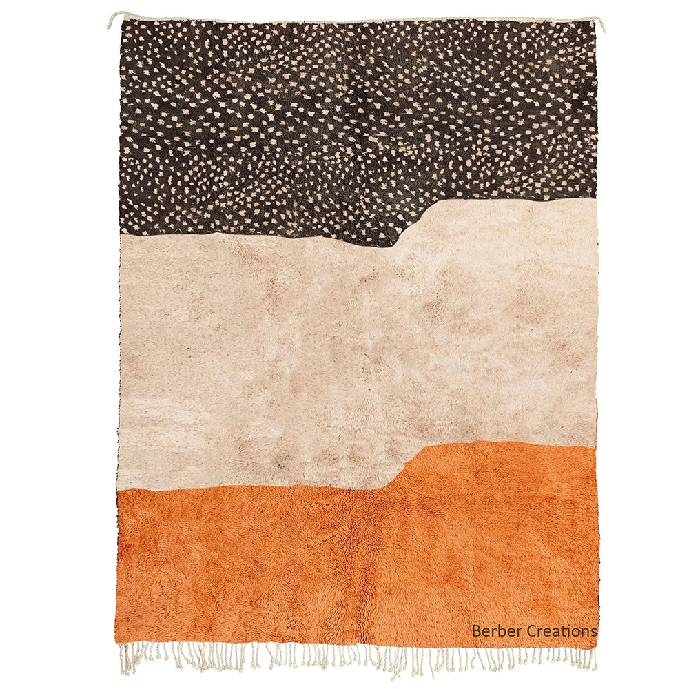 Moroccan berber wool rug orange beige and dark brown SILVIA