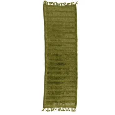 Plush Olive Green Shag Runner Rug | Moroccan Hand-Woven Textured Wool SHADIA