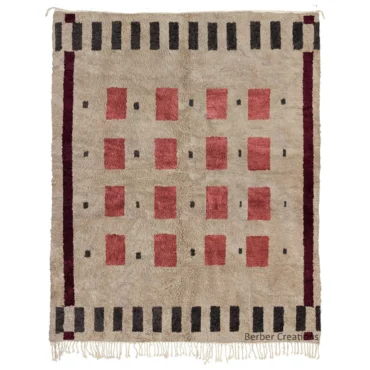 The Atlas Hearth Rug: Authentic Beni Ourain Natural Wool & Terracotta Pattern