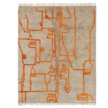 Abstract Berber Rug – Hand-Knotted Orange & Beige Moroccan Area Rug RINKON