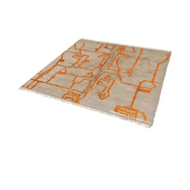 Abstract Berber Rug – Hand-Knotted Orange & Beige Moroccan Area Rug RINKON