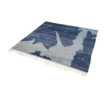 Beni Ourain Rug | Abstract Mountain Landscape Blue Berber Wool