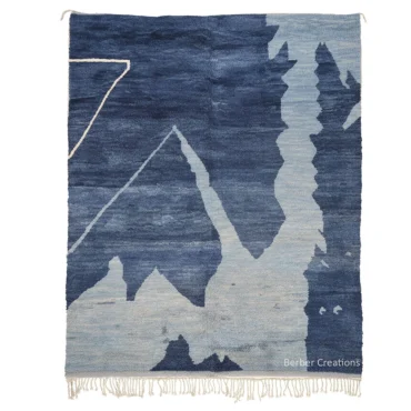 Beni Ourain Rug | Abstract Mountain Landscape Blue Berber Wool