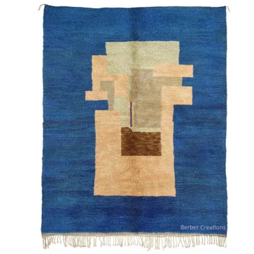 Blue Moroccan Berber Rug – Abstract Wool Geometric The Azure Architect