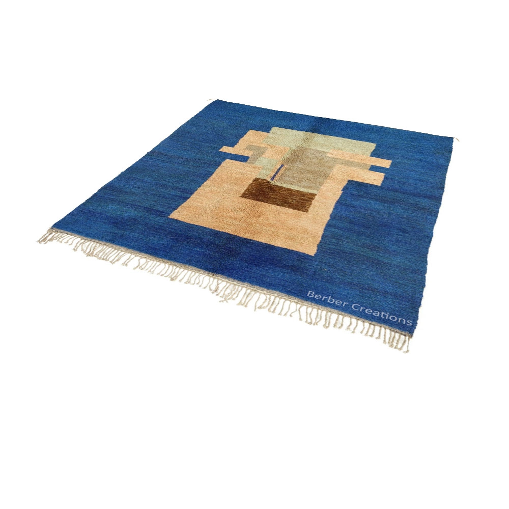 Blue Moroccan Berber Rug - Abstract Wool Geometric The Azure Architect - Image 2