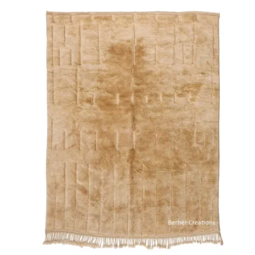 Neutral Beige Wool Shag Rug with Carved High-Low Geometric Design (Aγanim)