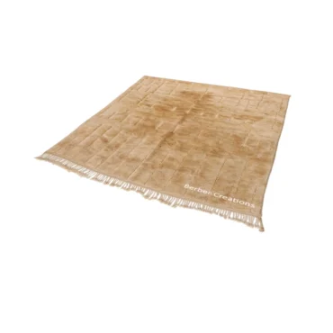 Neutral Beige Wool Shag Rug with Carved High-Low Geometric Design (Aγanim)