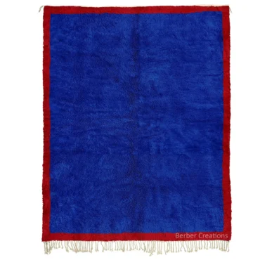 The Azure Crimson Horizon: Custom Cobalt Blue Moroccan Berber Rug with Red Border