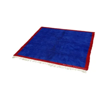 The Azure Crimson Horizon: Custom Cobalt Blue Moroccan Berber Rug with Red Border